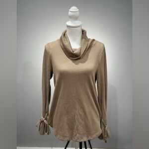 Pleione Cowl Neck Ribbed Long Sleeve Top